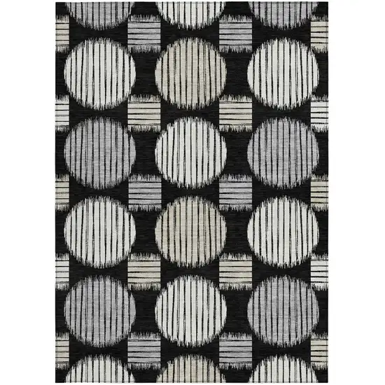 Black Gray And Ivory Geometric Washable Indoor Outdoor Area Rug Photo 7
