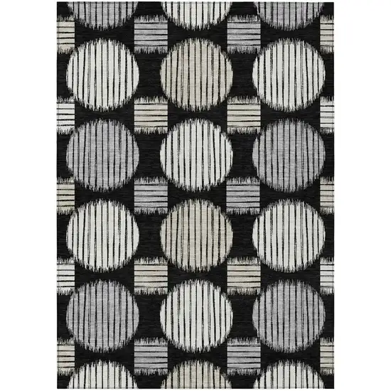 Black Gray And Ivory Geometric Washable Indoor Outdoor Area Rug Photo 2