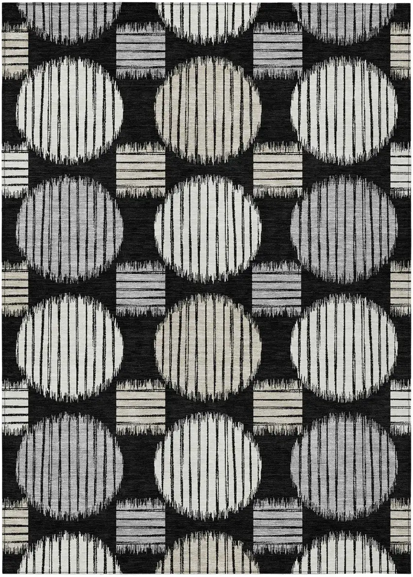 Black Gray And Ivory Geometric Washable Indoor Outdoor Area Rug Photo 2
