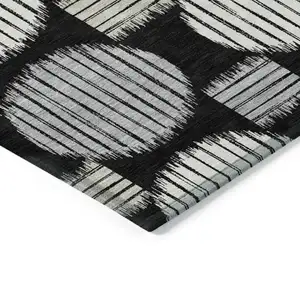 Photo of Black Gray And Ivory Geometric Washable Indoor Outdoor Area Rug