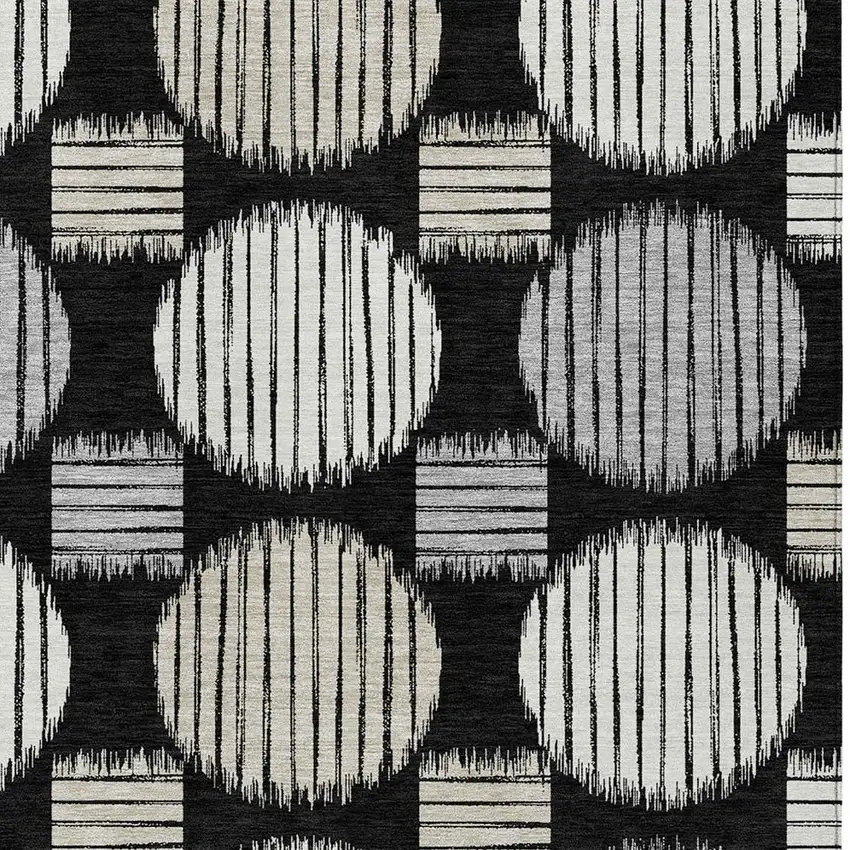 Black Gray And Ivory Geometric Washable Indoor Outdoor Area Rug Photo 6