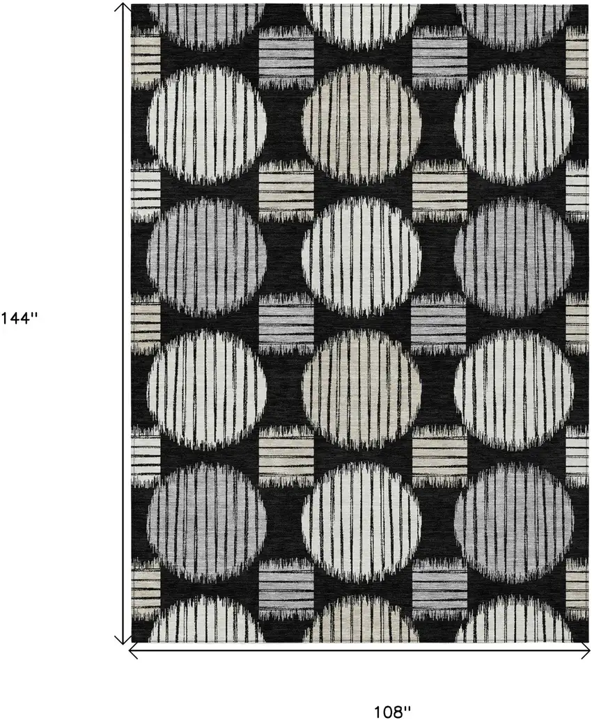 Black Gray And Ivory Geometric Washable Indoor Outdoor Area Rug Photo 3