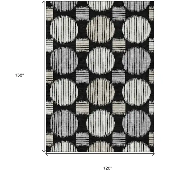 Black Gray And Ivory Geometric Washable Indoor Outdoor Area Rug Photo 3
