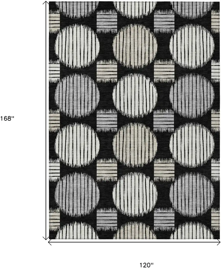 Black Gray And Ivory Geometric Washable Indoor Outdoor Area Rug Photo 3