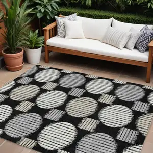 Photo of Black Gray And Ivory Geometric Washable Indoor Outdoor Area Rug