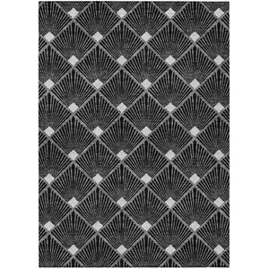 Photo of Black Gray And Ivory Geometric Washable Indoor Outdoor Area Rug