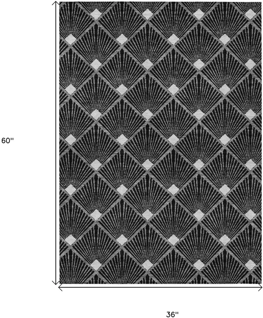 Black Gray And Ivory Geometric Washable Indoor Outdoor Area Rug Photo 3