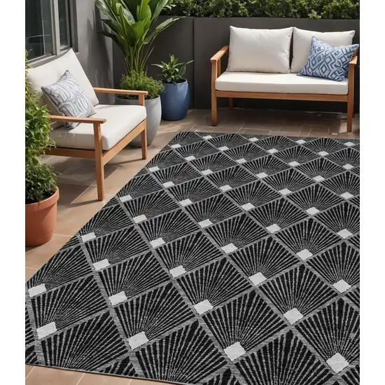 Black Gray And Ivory Geometric Washable Indoor Outdoor Area Rug Photo 1