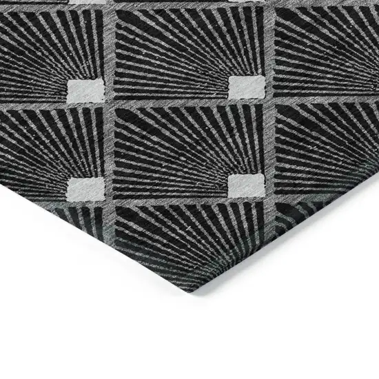 Black Gray And Ivory Geometric Washable Indoor Outdoor Area Rug Photo 5