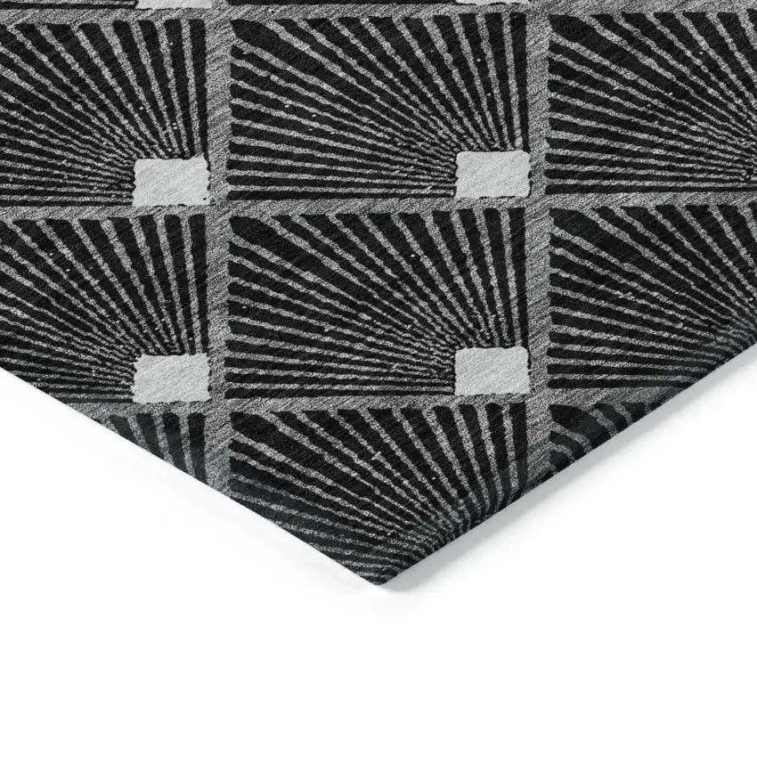 Black Gray And Ivory Geometric Washable Indoor Outdoor Area Rug Photo 5