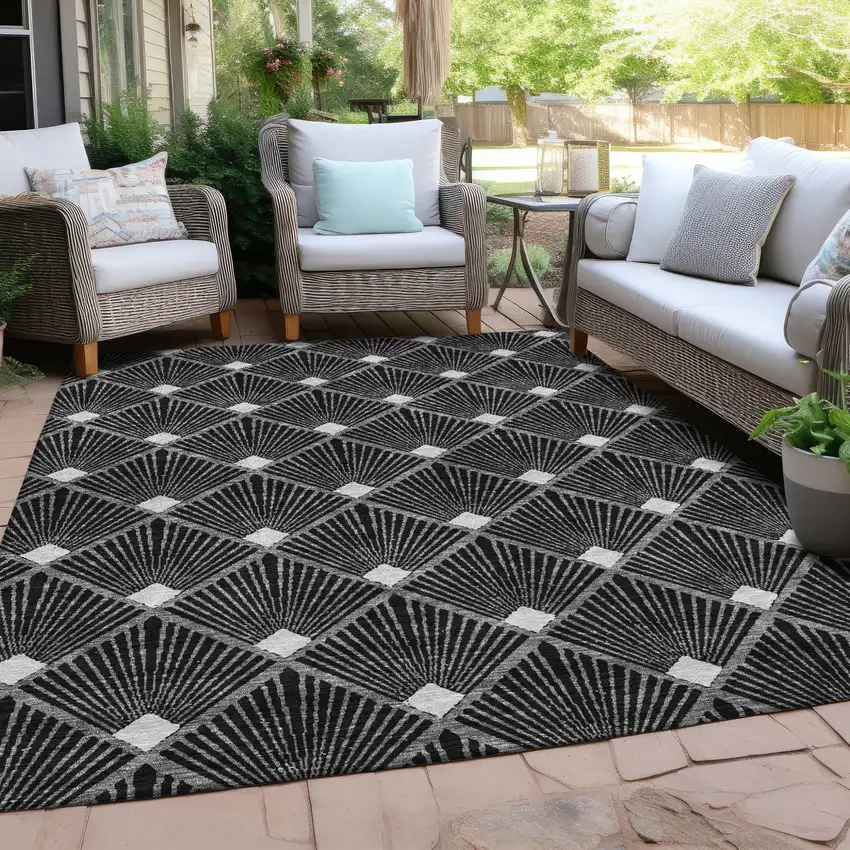 Black Gray And Ivory Geometric Washable Indoor Outdoor Area Rug Photo 8