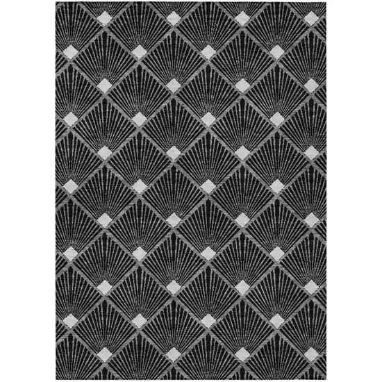 Black Gray And Ivory Geometric Washable Indoor Outdoor Area Rug Photo 2