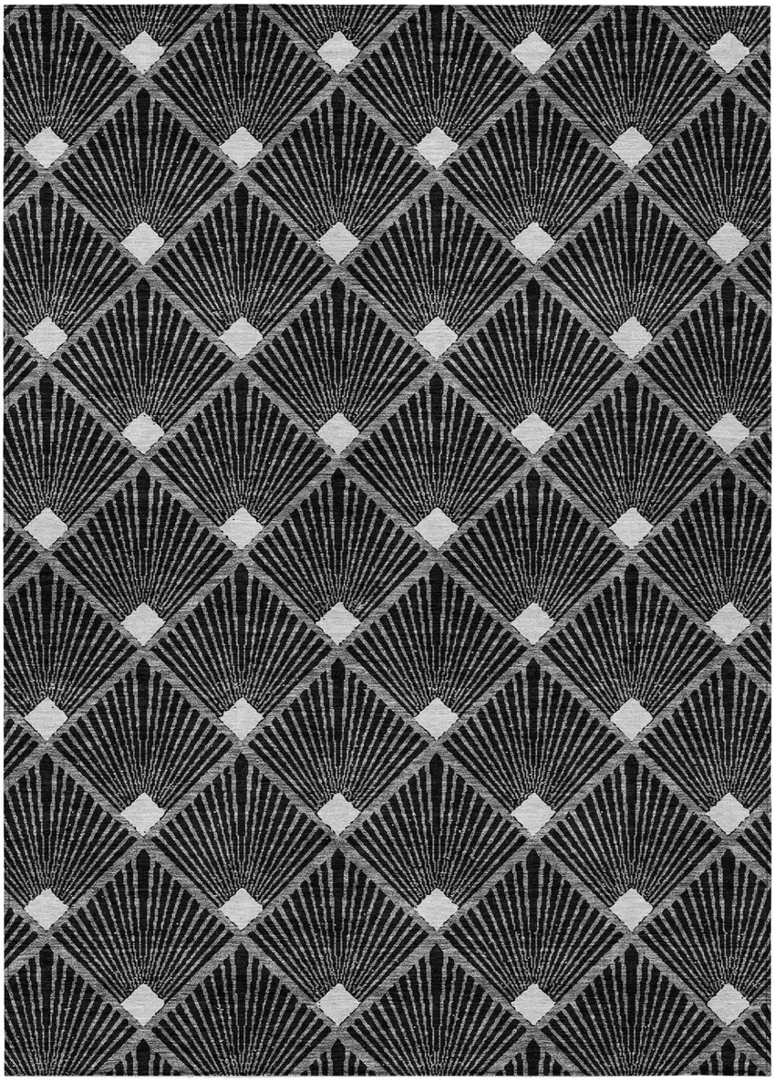 Black Gray And Ivory Geometric Washable Indoor Outdoor Area Rug Photo 2