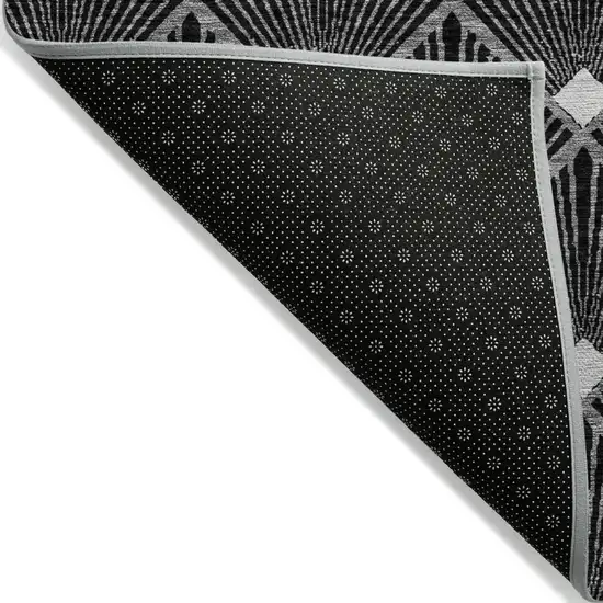 Black Gray And Ivory Geometric Washable Indoor Outdoor Area Rug Photo 4