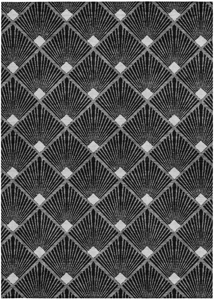 Black Gray And Ivory Geometric Washable Indoor Outdoor Area Rug Photo 7