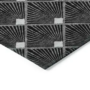 Photo of Black Gray And Ivory Geometric Washable Indoor Outdoor Area Rug