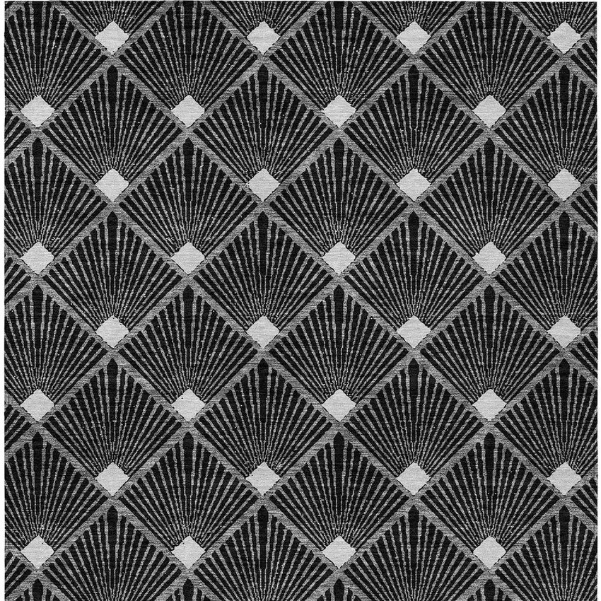 Black Gray And Ivory Geometric Washable Indoor Outdoor Area Rug Photo 7