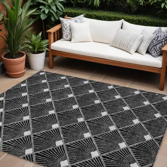 Black Gray And Ivory Geometric Washable Indoor Outdoor Area Rug Photo 1