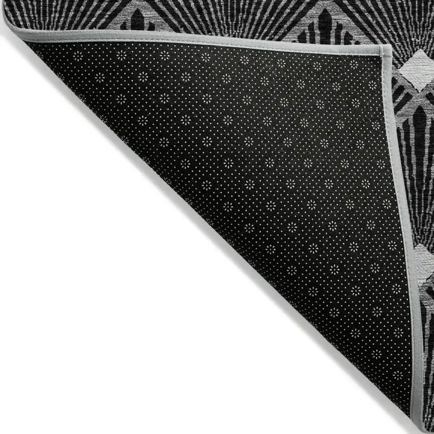 Black Gray And Ivory Geometric Washable Indoor Outdoor Area Rug Photo 4