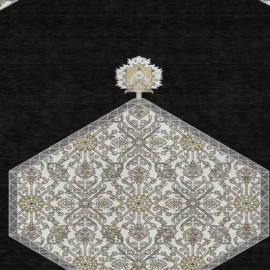 Black Gray And Ivory Oriental Washable Indoor Outdoor Area Rug Photo 6