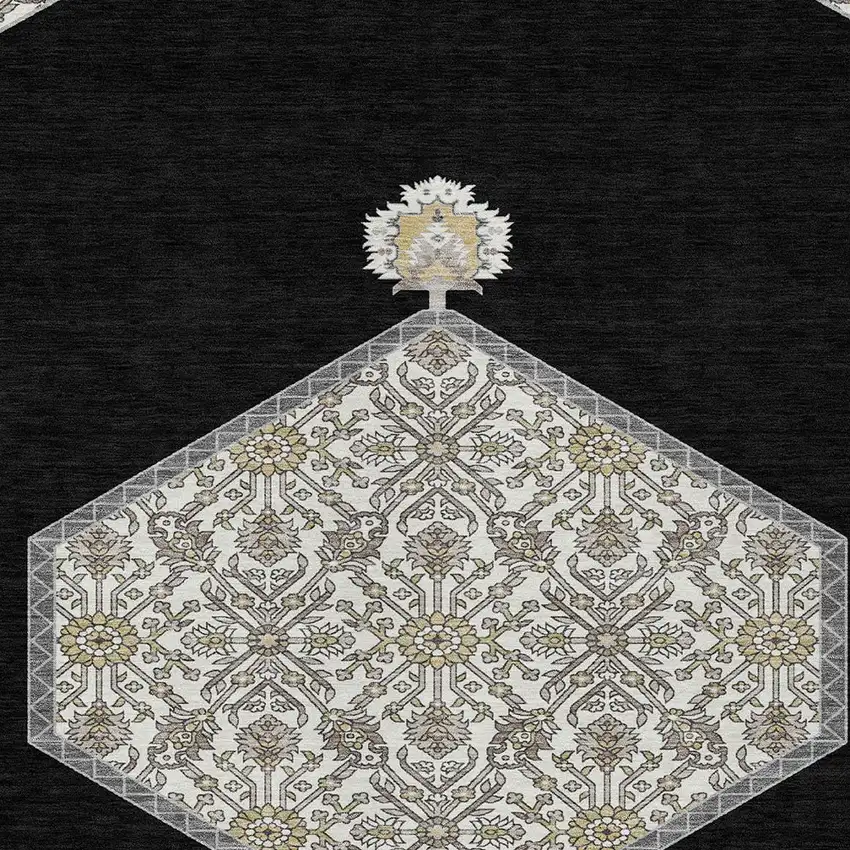 Black Gray And Ivory Oriental Washable Indoor Outdoor Area Rug Photo 6