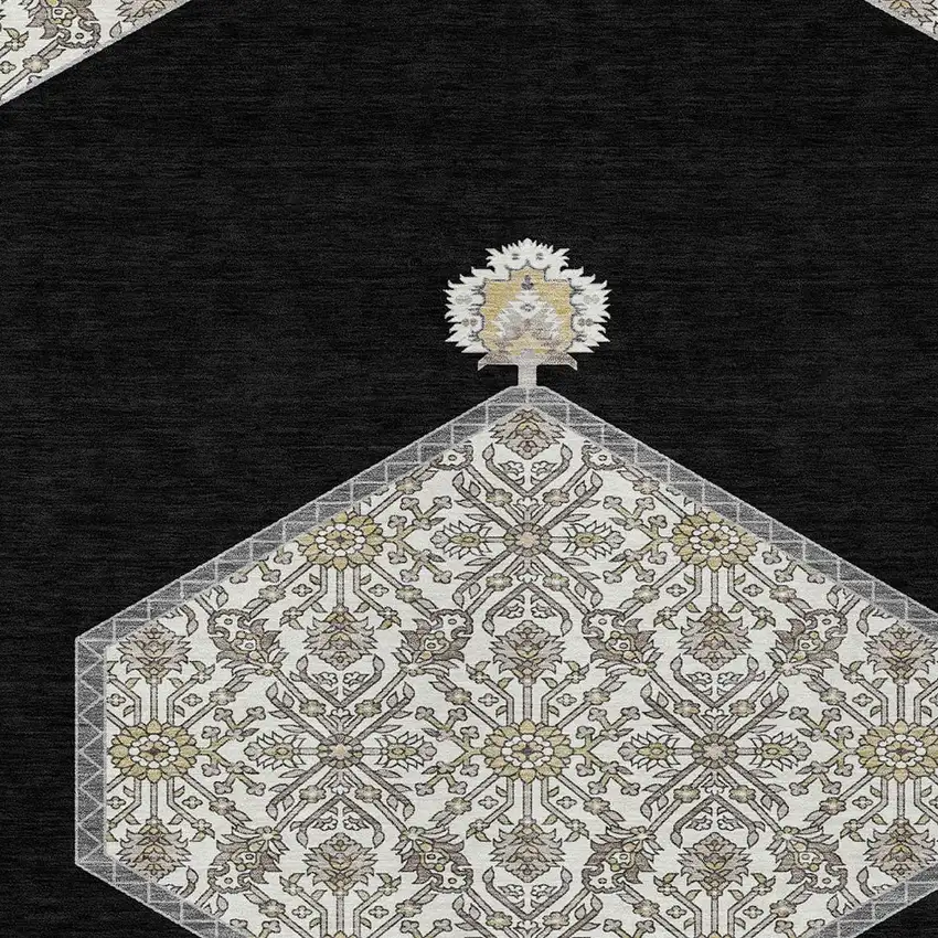 Black Gray And Ivory Oriental Washable Indoor Outdoor Area Rug Photo 5