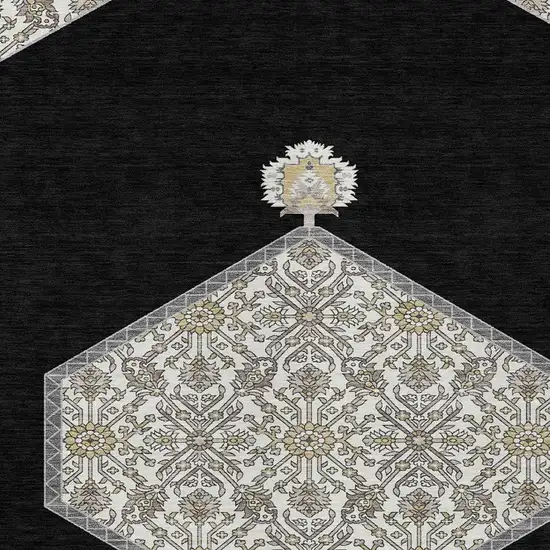 Black Gray And Ivory Oriental Washable Indoor Outdoor Area Rug Photo 5