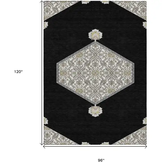 Black Gray And Ivory Oriental Washable Indoor Outdoor Area Rug Photo 3