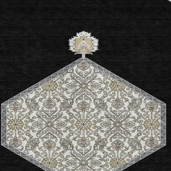 Black Gray And Ivory Oriental Washable Indoor Outdoor Area Rug Photo 6