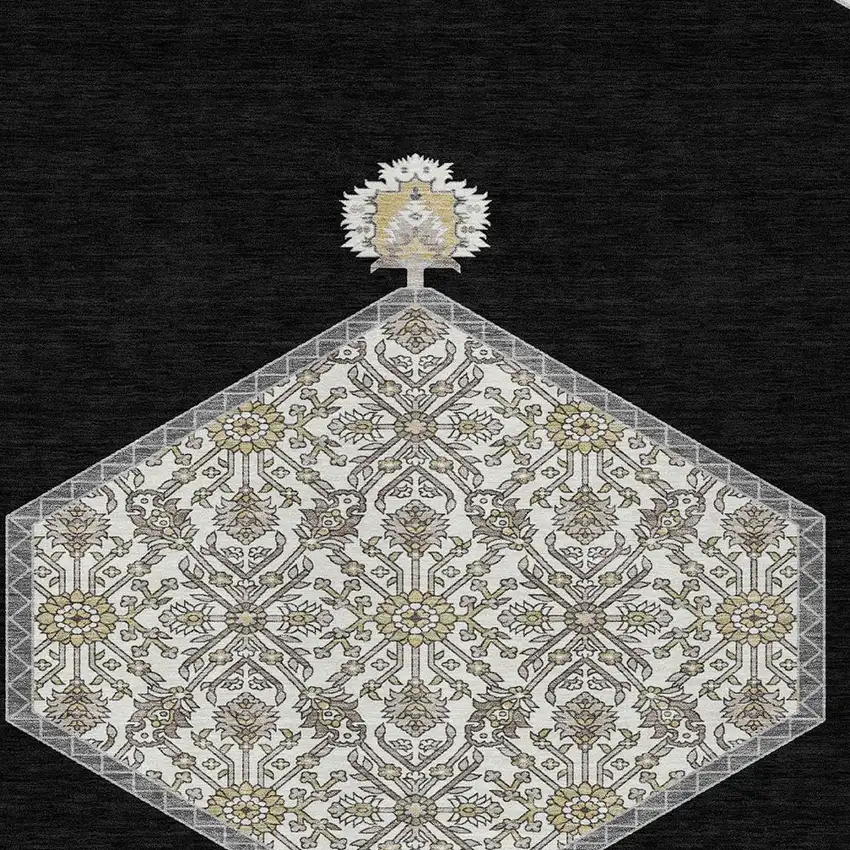 Black Gray And Ivory Oriental Washable Indoor Outdoor Area Rug Photo 6