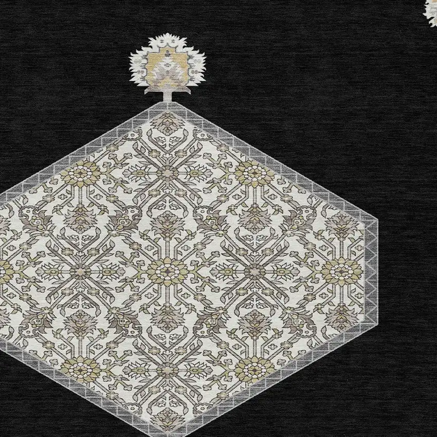 Black Gray And Ivory Oriental Washable Indoor Outdoor Area Rug Photo 6