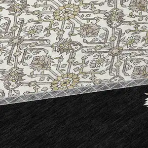 Photo of Black Gray And Ivory Oriental Washable Indoor Outdoor Area Rug