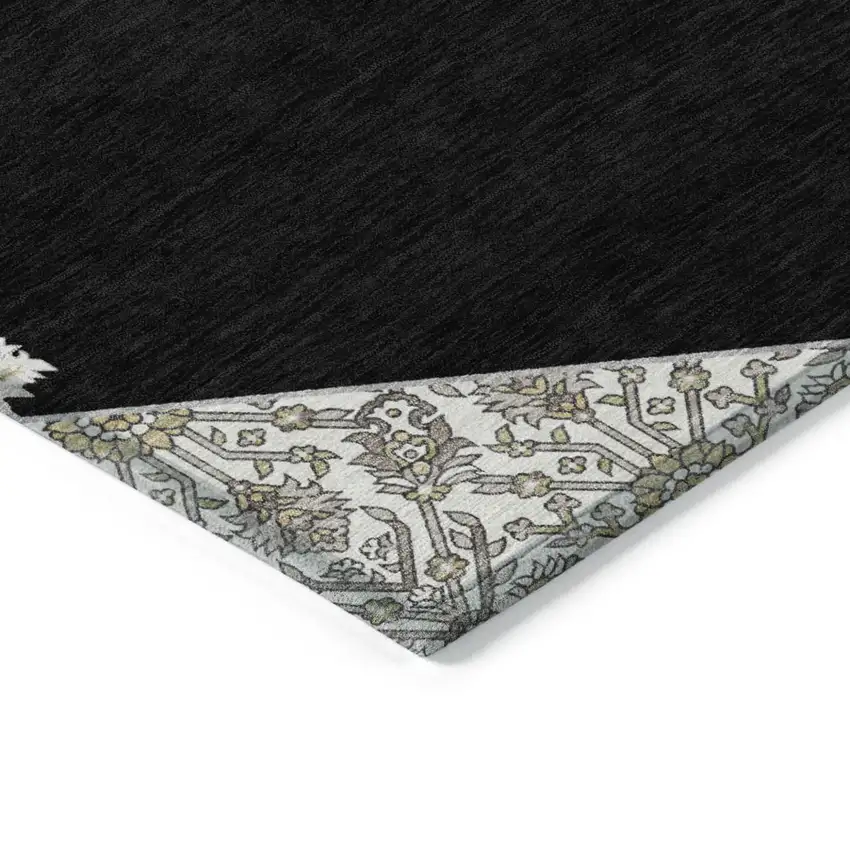 Black Gray And Ivory Oriental Washable Indoor Outdoor Area Rug Photo 4
