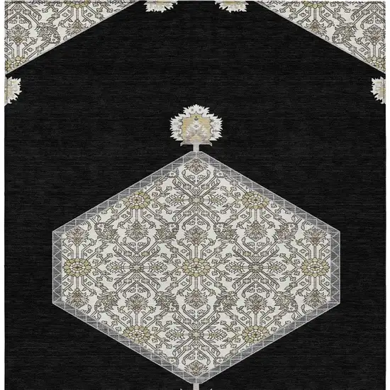 Black Gray And Ivory Oriental Washable Indoor Outdoor Area Rug Photo 6