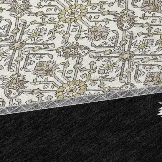 Black Gray And Ivory Oriental Washable Indoor Outdoor Area Rug Photo 5