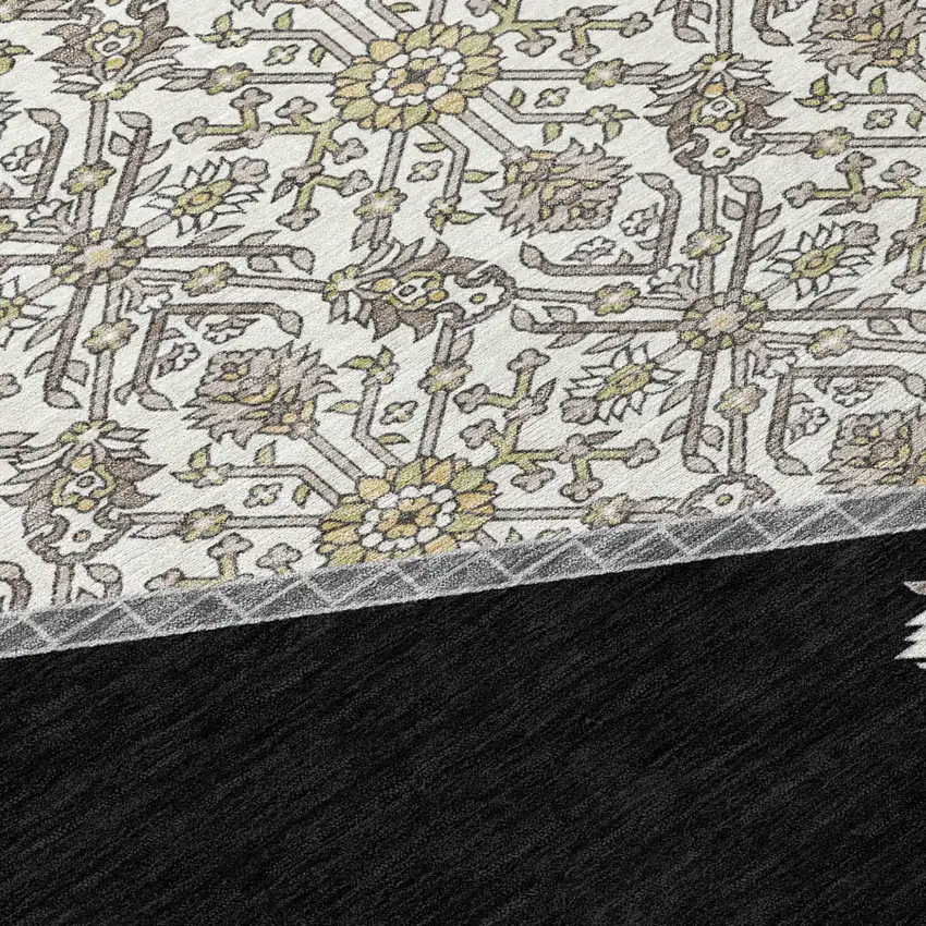 Black Gray And Ivory Oriental Washable Indoor Outdoor Area Rug Photo 5