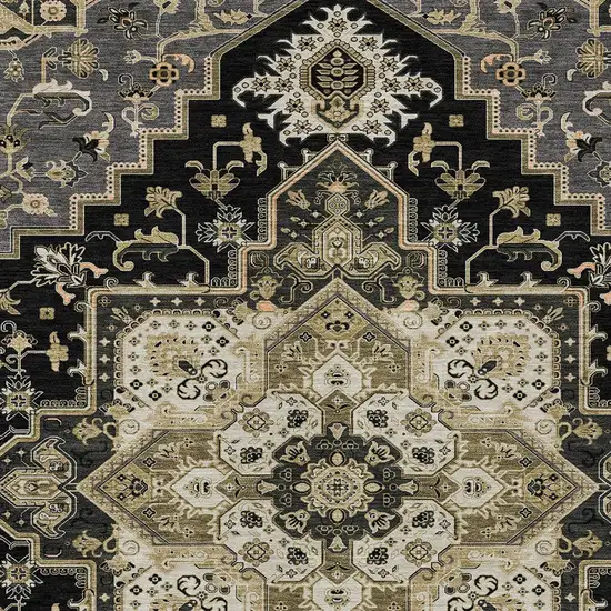 Black Gray And Ivory Oriental Washable Indoor Outdoor Area Rug Photo 6