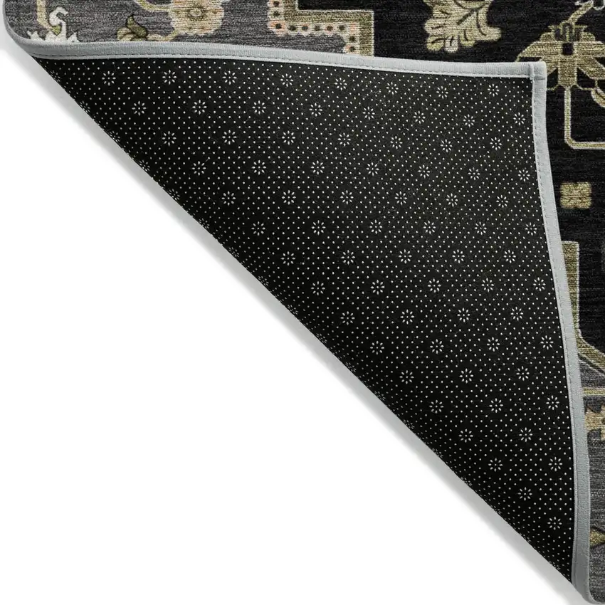 Black Gray And Ivory Oriental Washable Indoor Outdoor Area Rug Photo 5