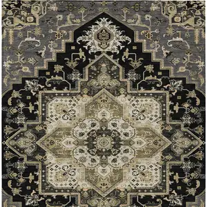 Photo of Black Gray And Ivory Oriental Washable Indoor Outdoor Area Rug