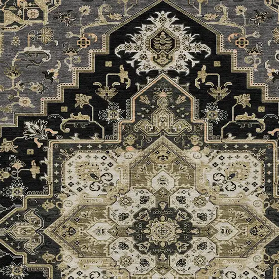 Black Gray And Ivory Oriental Washable Indoor Outdoor Area Rug Photo 6
