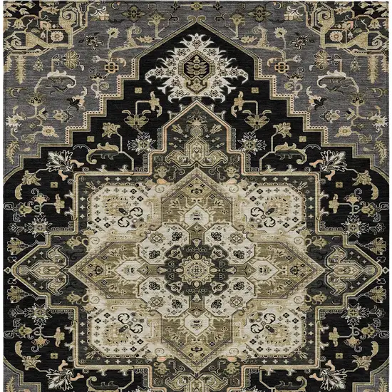 Black Gray And Ivory Oriental Washable Indoor Outdoor Area Rug Photo 8