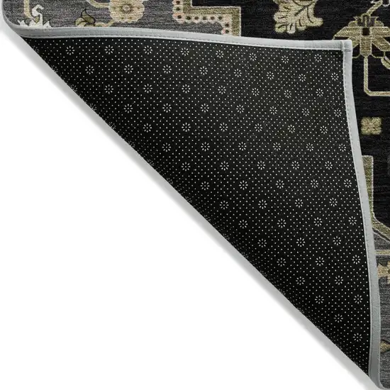Black Gray And Ivory Oriental Washable Indoor Outdoor Area Rug Photo 5