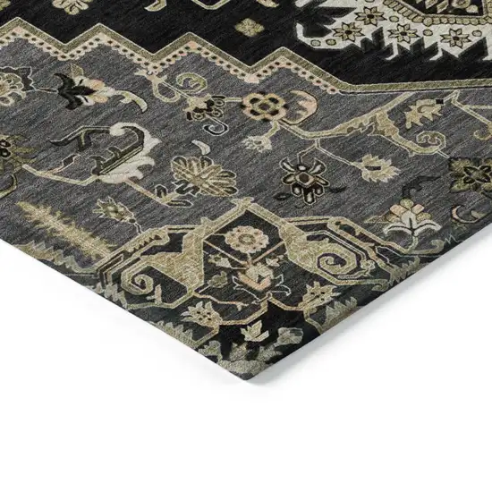 Black Gray And Ivory Oriental Washable Indoor Outdoor Area Rug Photo 4