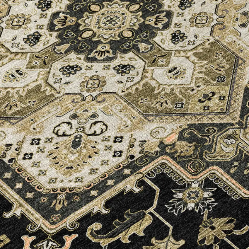 Black Gray And Ivory Oriental Washable Indoor Outdoor Area Rug Photo 7