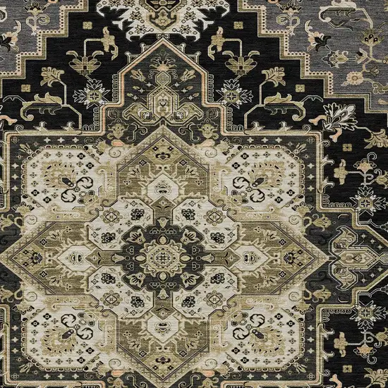 Black Gray And Ivory Oriental Washable Indoor Outdoor Area Rug Photo 6