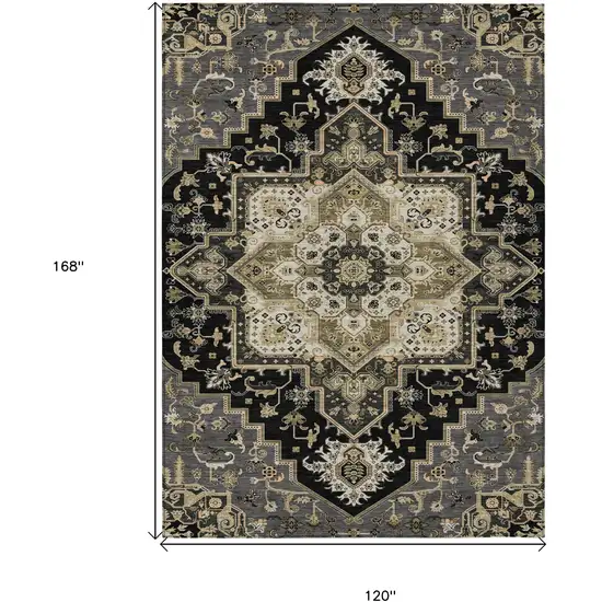 Black Gray And Ivory Oriental Washable Indoor Outdoor Area Rug Photo 3