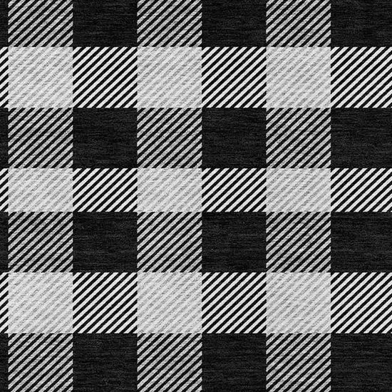 Black Gray And Ivory Plaid Washable Indoor Outdoor Area Rug Photo 6