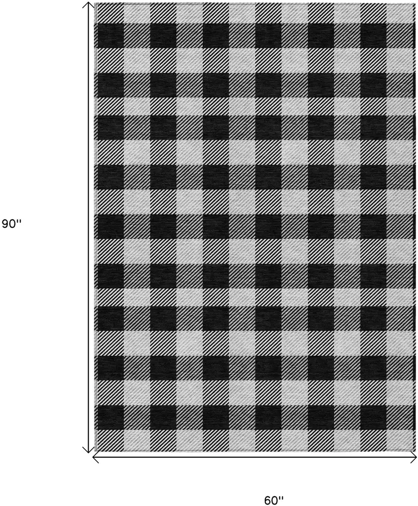 Black Gray And Ivory Plaid Washable Indoor Outdoor Area Rug Photo 3