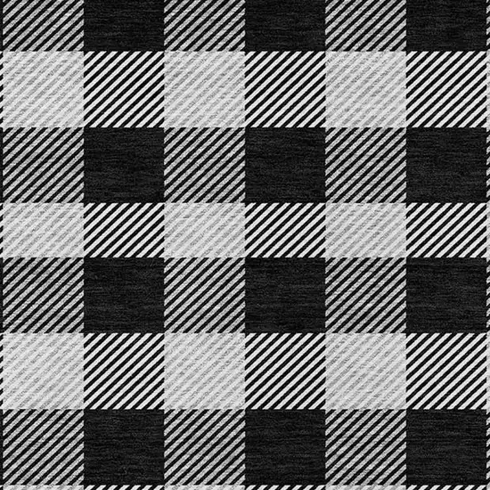 Black Gray And Ivory Plaid Washable Indoor Outdoor Area Rug Photo 6