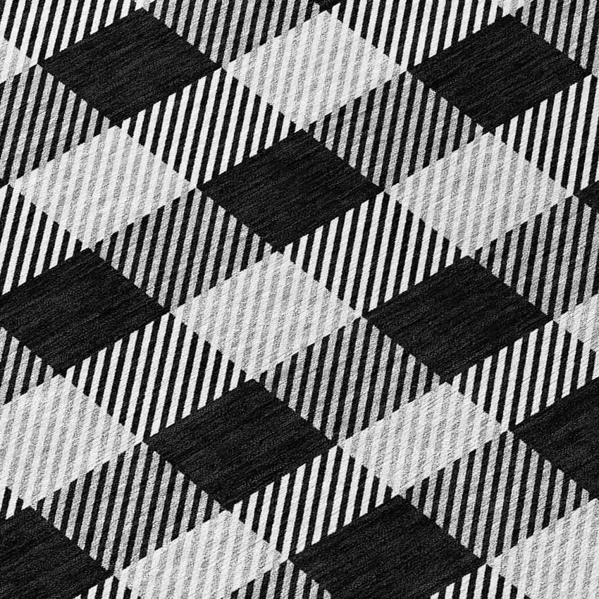 Black Gray And Ivory Plaid Washable Indoor Outdoor Area Rug Photo 8